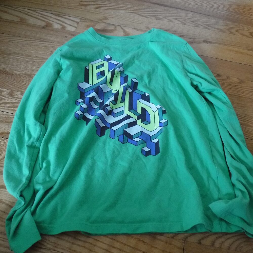 Cat & Jack Boys Size 8-10 Green Long Sleeve Shirt "Build"